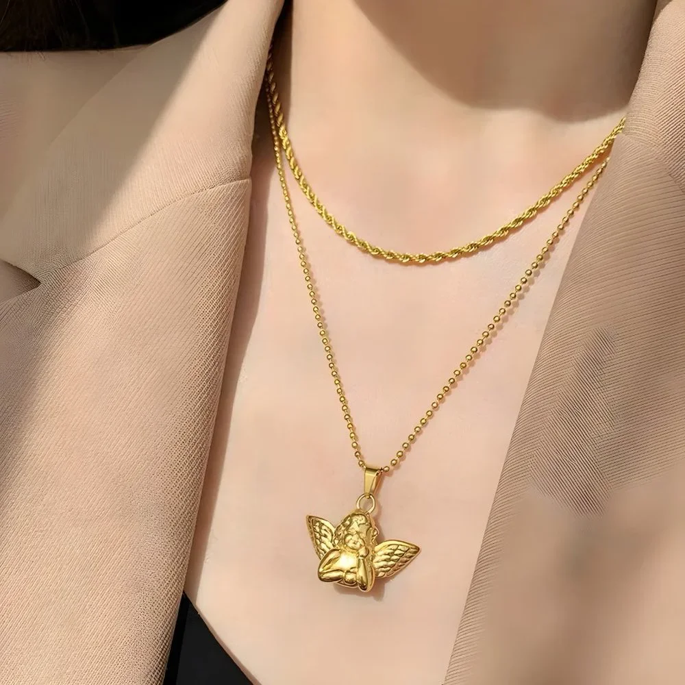 Gold Cupid necklace, baby angel necklace, cherub necklace, Kewpie pendant